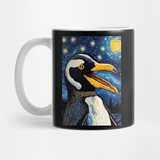 Cute Screaming Penguin Painting in a Van Gogh Starry Night Art Style Mug